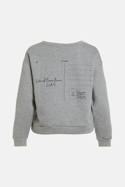 Sweat-shirt gris à col rond de VILA, motif imprimé carte postale au dos.
