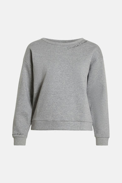 Sweat-shirt gris de VILA orné d'une inscription sur le devant et au poignet.