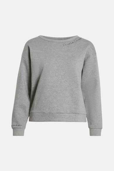 Sweat-shirt gris de VILA orné d'une inscription sur le devant et au poignet.