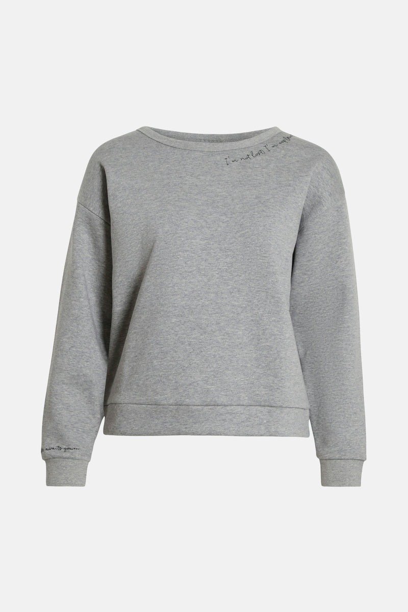 Sweat-shirt gris de VILA orné d'une inscription sur le devant et au poignet.