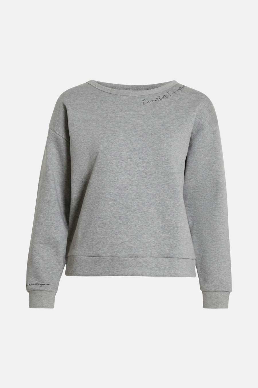 Sweat-shirt gris de VILA orné d'une inscription sur le devant et au poignet.