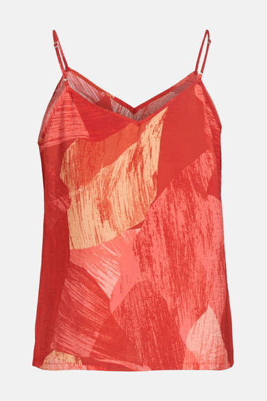 Top multicolore de VILA®, à fines bretelles et motif abstrait rouge et abricot.