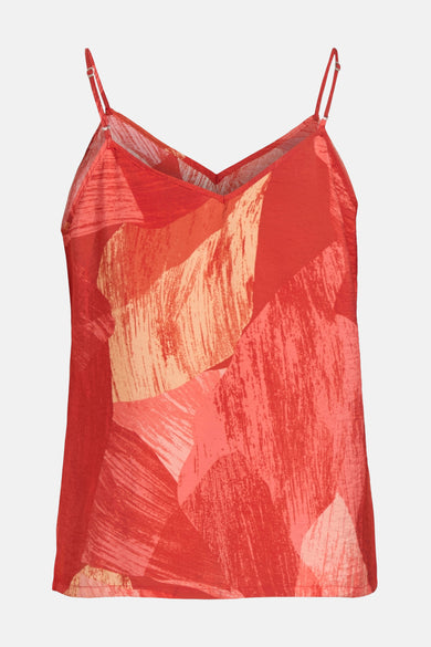 Top multicolore de VILA®, à fines bretelles et motif abstrait rouge et abricot.