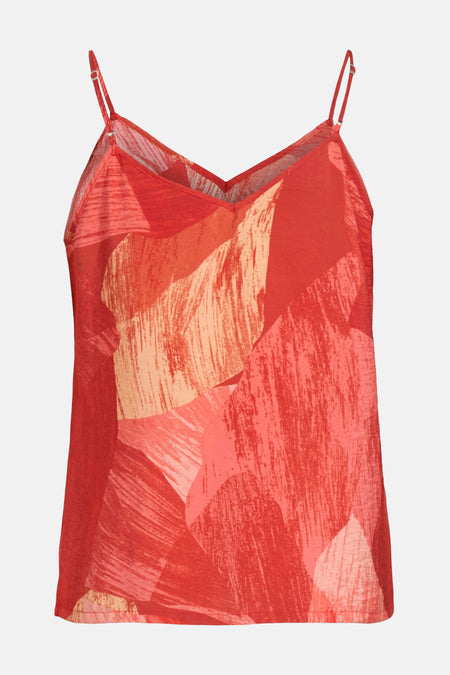 Top multicolore de VILA®, à fines bretelles et motif abstrait rouge et abricot.