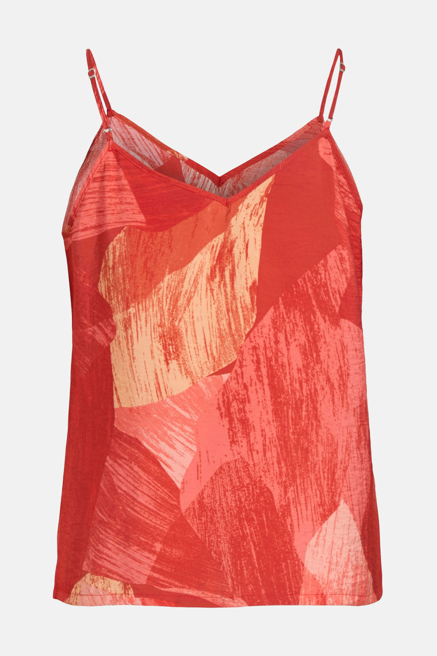 Top multicolore de VILA®, à fines bretelles et motif abstrait rouge et abricot.