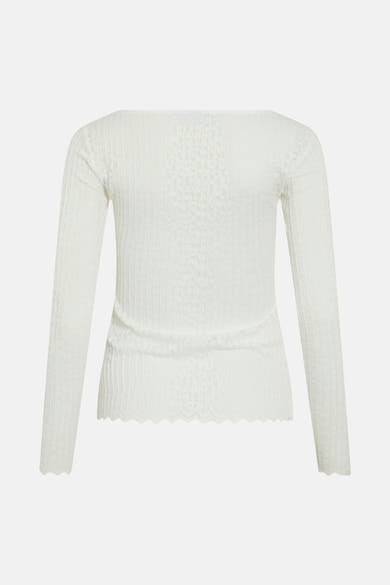 Witte T-shirt met lange mouwen van VILA, in ajourgebreid met festonrand.