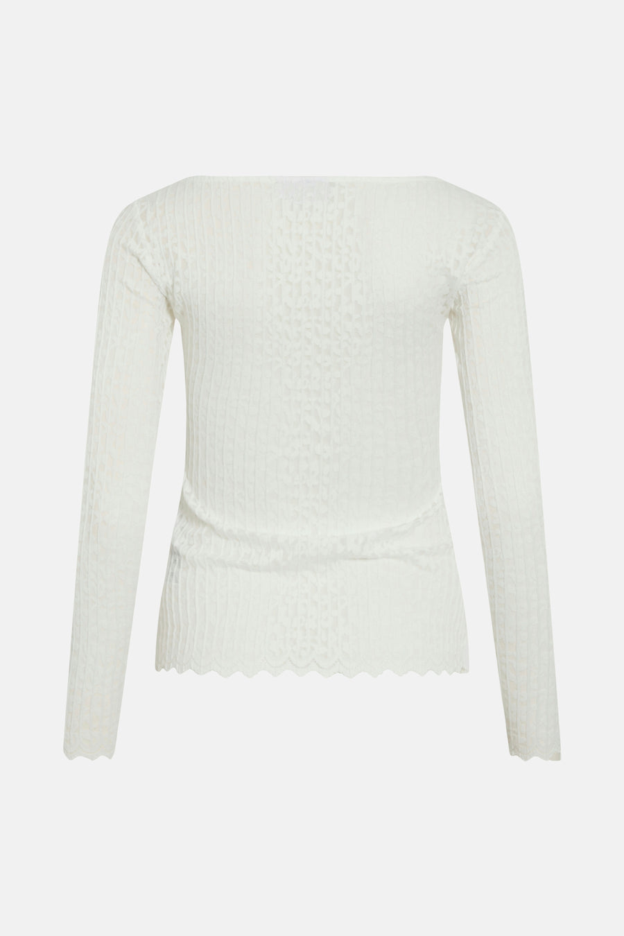 Witte T-shirt met lange mouwen van VILA, in ajourgebreid met festonrand.