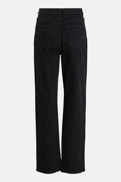 Jean coloré en denim noir de VILA®, avec un motif léopard ton sur ton.
