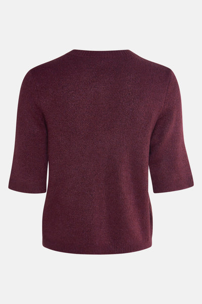 Bordeaux vest van VILA®, in fijne brei met korte mouwen, achterzijde.