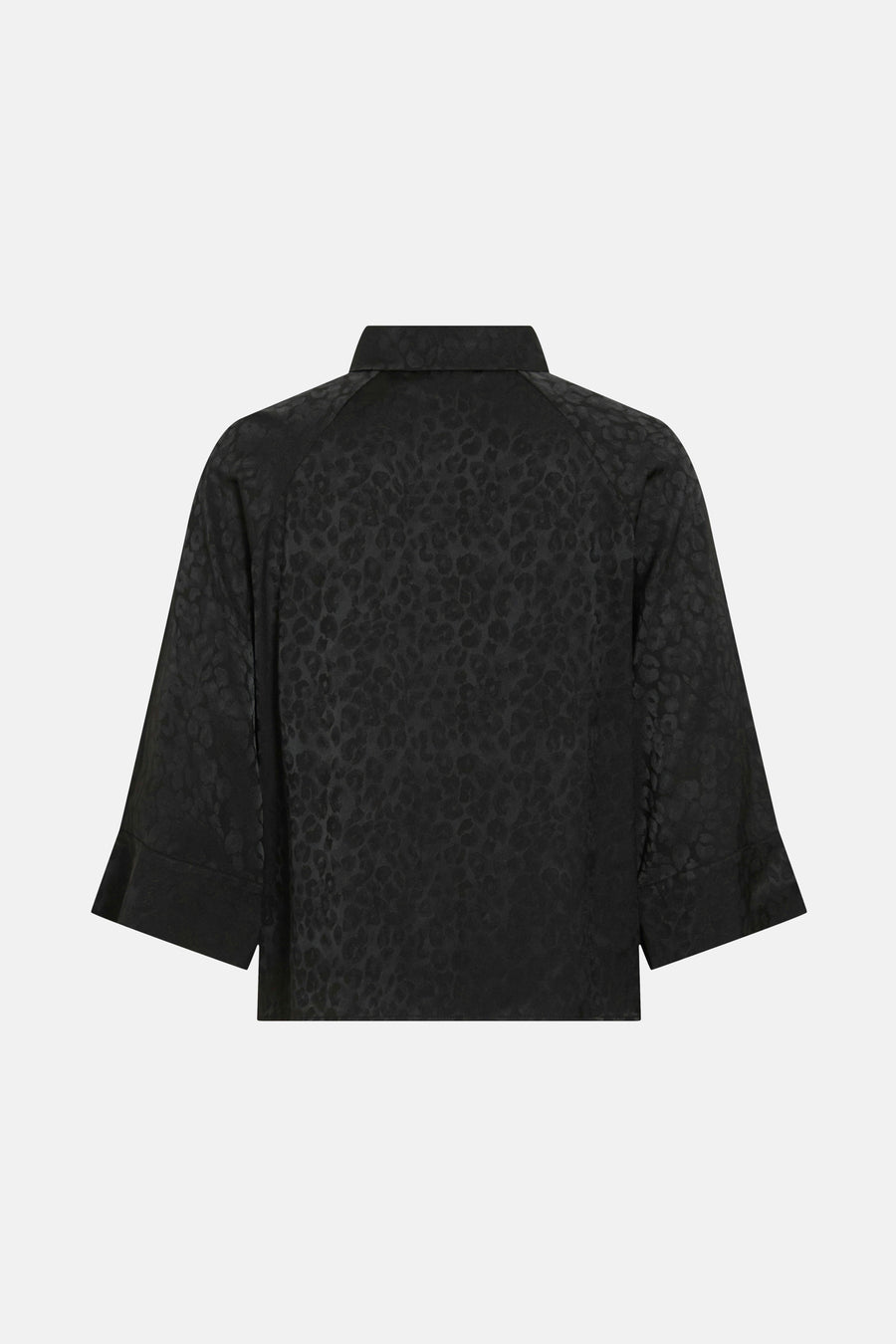 Blouse noire à manches trois-quarts de VILA®, motif léopard ton sur ton, vue de dos.
