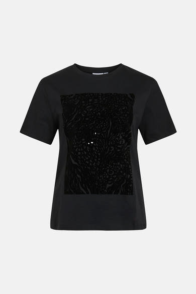 Zwart T-shirt met korte mouwen van VILA, van achteren gezien, op een witte achtergrond.
