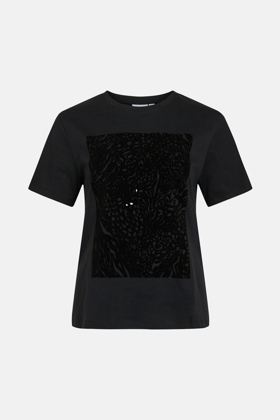 Zwart T-shirt met korte mouwen van VILA, van achteren gezien, op een witte achtergrond.