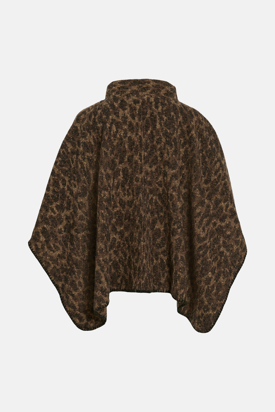 Poncho marron à motifs animaliers par VILA®, avec col montant et bordure foncée.
