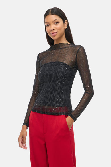Zwarte lange mouwen-shirt-shirt-shirt VILAILA, met met met met met,, eenen ro en en en en.
