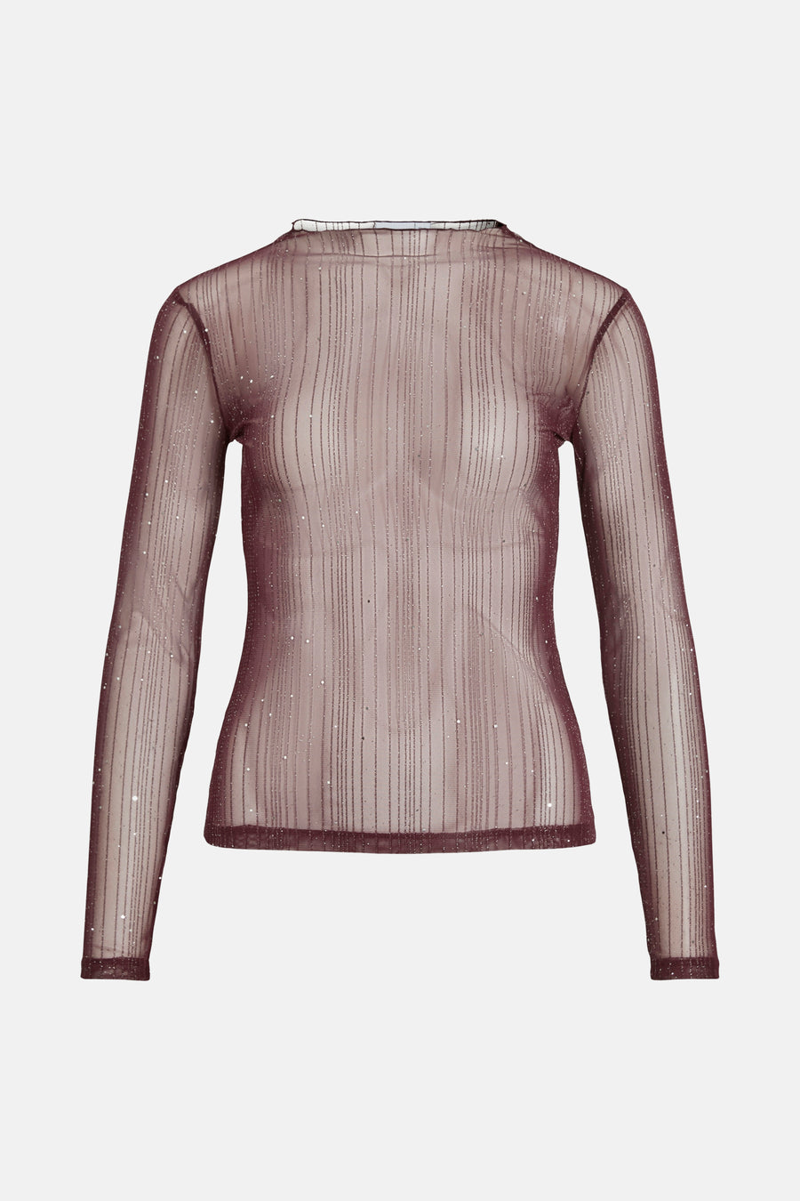 Bordeaux T-shirt met lange mouwen van VILA®, in doorschijnende gestreepte stof met glitterdetails.
