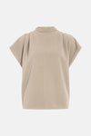 Blouse beige à manches courtes de VILA, avec col montant et plis structurés aux épaules.