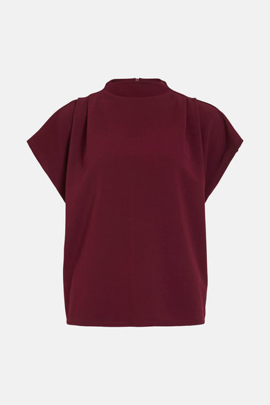 Blouse bordeaux à manches courtes de VILA®, avec un col montant et des plis aux épaules.
