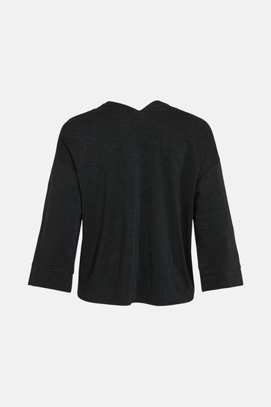 Zwarte VILA® bodywarmer, losse pasvorm met driekwartmouwen op een witte achtergrond.