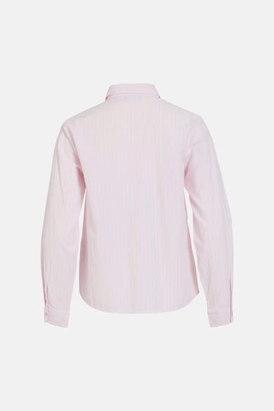 Chemise à manches longues rose rayée de VILA®, vue de dos, avec col et poignets boutonnés.