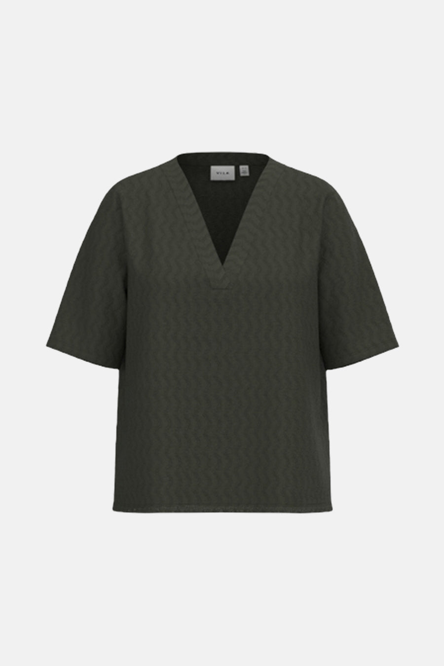 Blouse verte à manches courtes de VILA, avec un col en V et une texture subtile.

