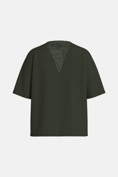 Blouse à manches courtes verte de VILA®, avec détails en dentelle au dos et motif texturé.
