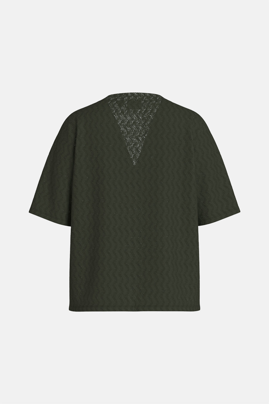 Blouse à manches courtes verte de VILA®, avec détails en dentelle au dos et motif texturé.
