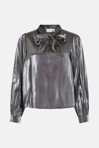 VIESSA V-NECK TIE L/S SHIMMER SHIRT/R