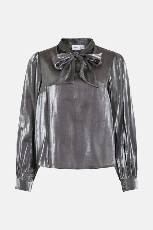 VIESSA V-NECK TIE L/S SHIMMER SHIRT/R