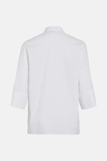 Chemise blanche à manches longues de VILA®, avec motif à pois métalliques, vue de dos.
