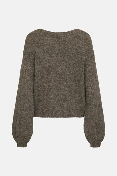 Pull marron, de VILA®, avec des manches ballon bouffantes et une texture tricotée.