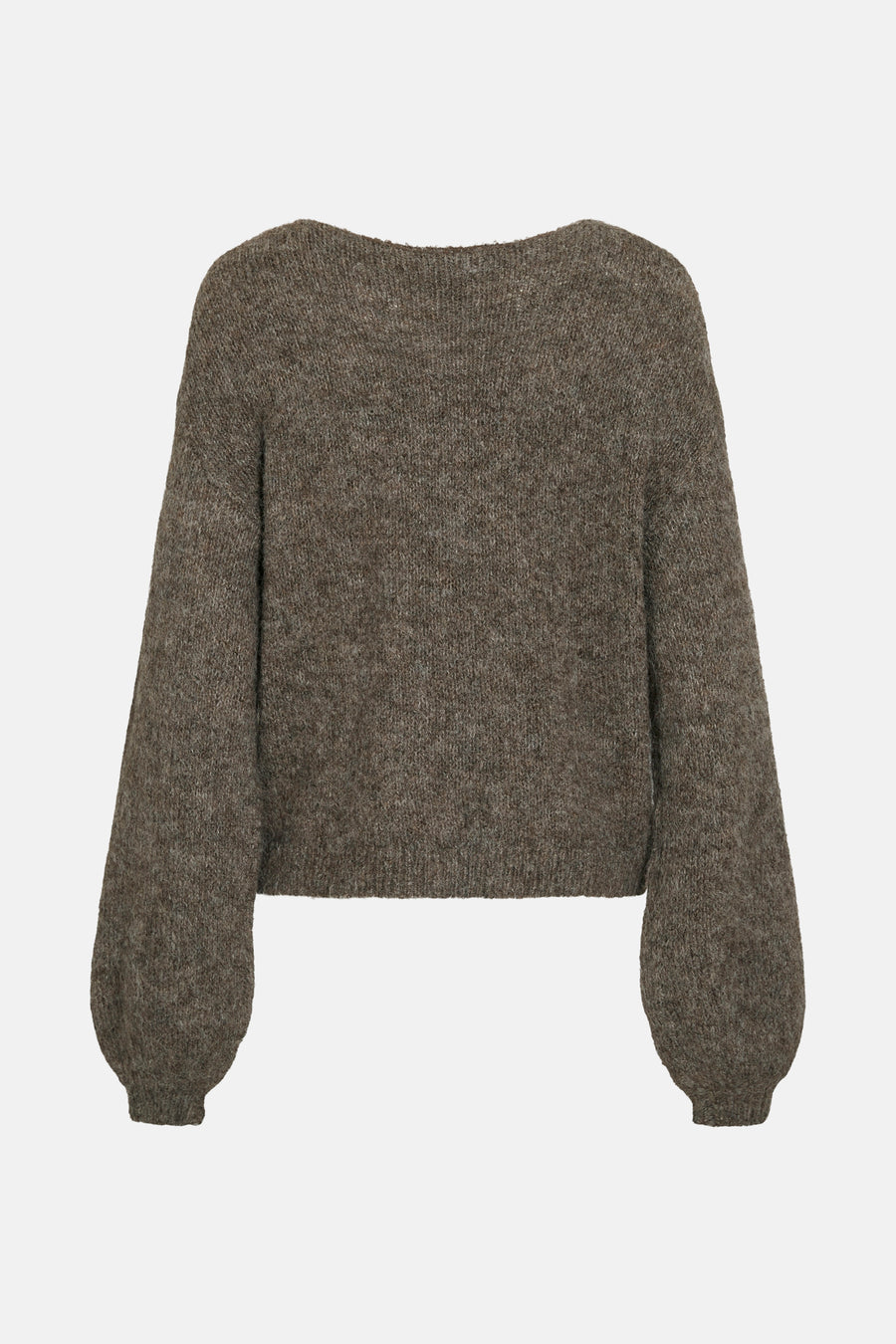 Pull marron, de VILA®, avec des manches ballon bouffantes et une texture tricotée.