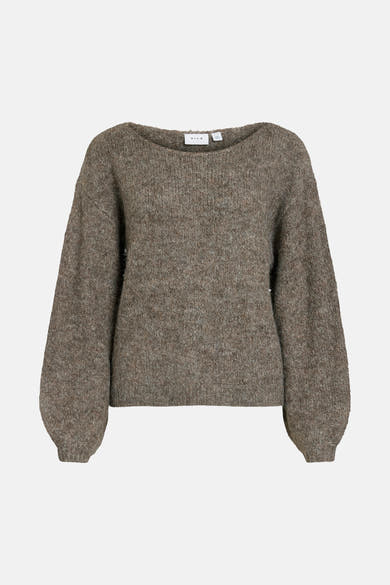 Pull marron en maille de VILA, avec manches bouffantes et texture douce.