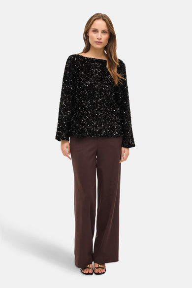 VIFAITH BOAT NECK L/S SEQUIN TOP/1