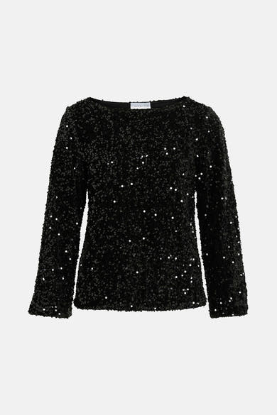 Zwarte blouse met lange mouwen van VILA®, versierd met glinsterende pailletten.