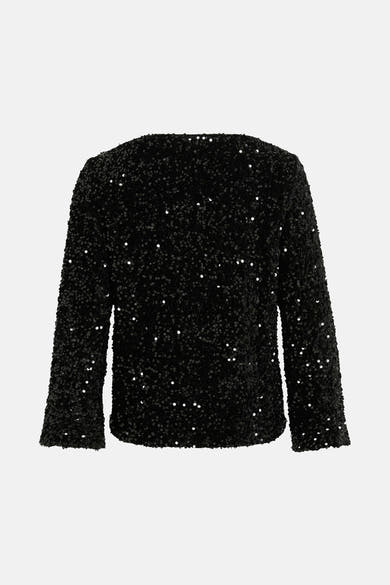 Zwarte blouse met lange mouwen van VILA®, volledig bedekt met glinsterende pailletten.