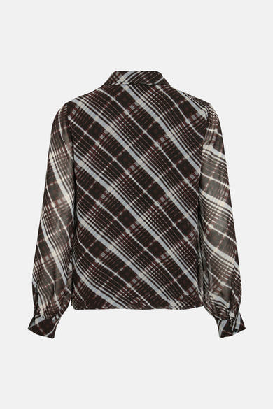 Multikleurige blouse met lange mouwen van VILA®, met diagonaal ruitpatroon en pofmouwen.
