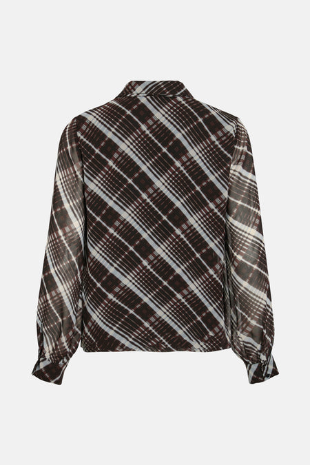Multikleurige blouse met lange mouwen van VILA®, met diagonaal ruitpatroon en pofmouwen.