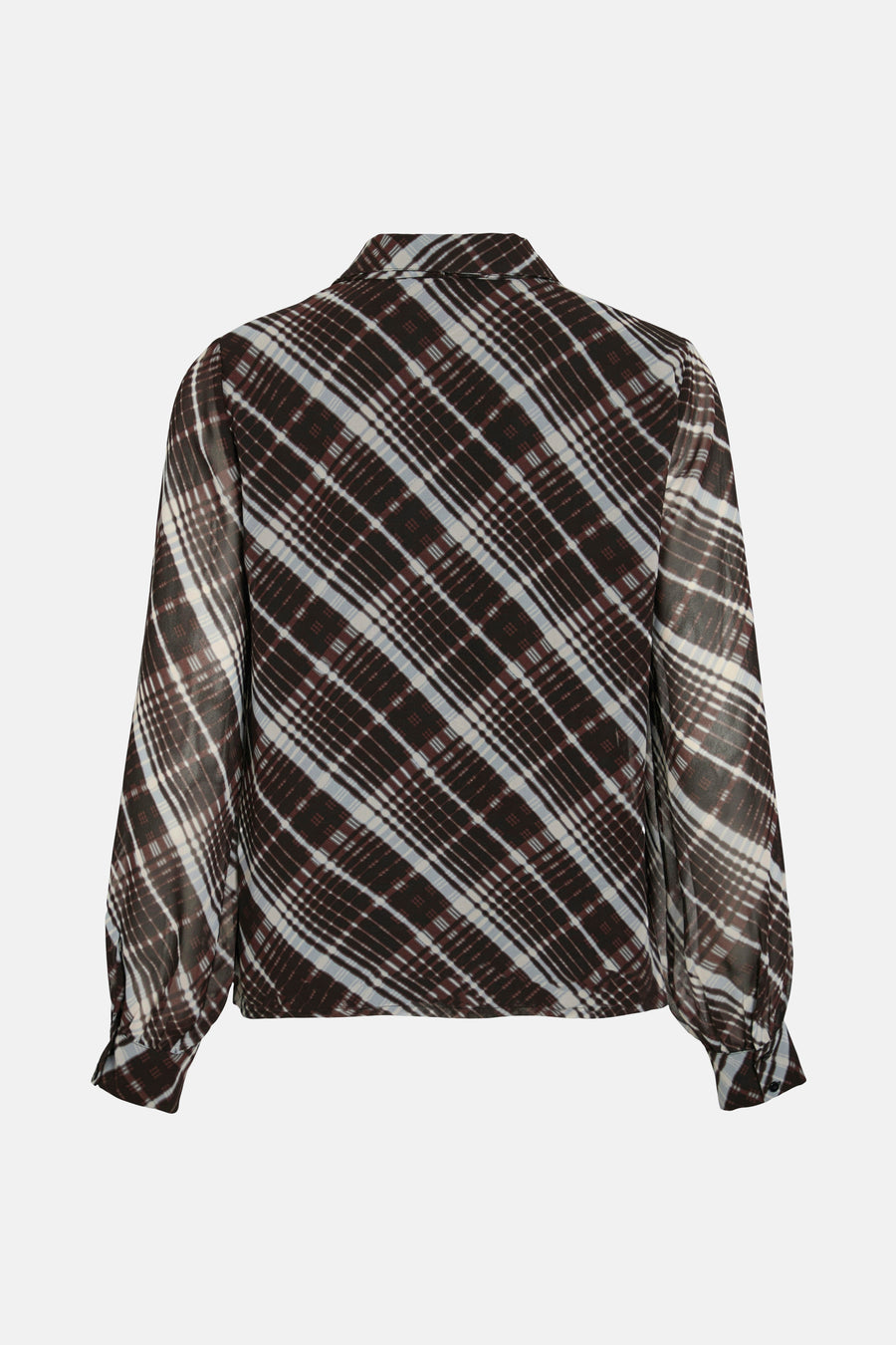 Multikleurige blouse met lange mouwen van VILA®, met diagonaal ruitpatroon en pofmouwen.