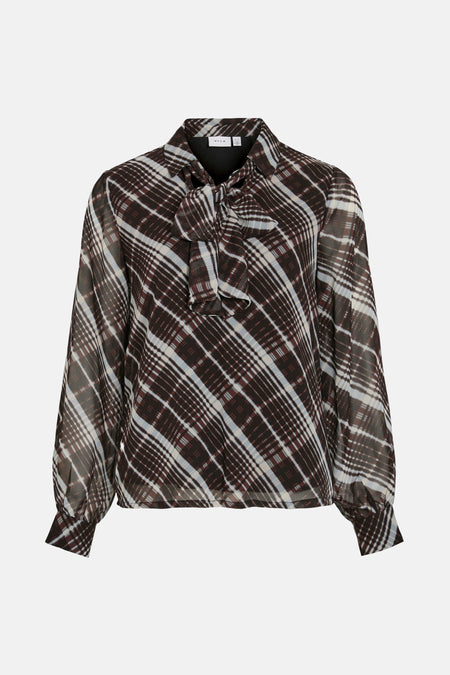 Multikleurige blouse met lange mouwen van VILA®, met ruitpatroon en een decoratieve strik.