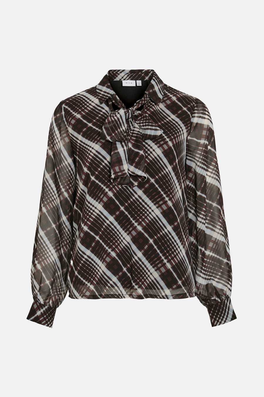 Multikleurige blouse met lange mouwen van VILA®, met ruitpatroon en een decoratieve strik.
