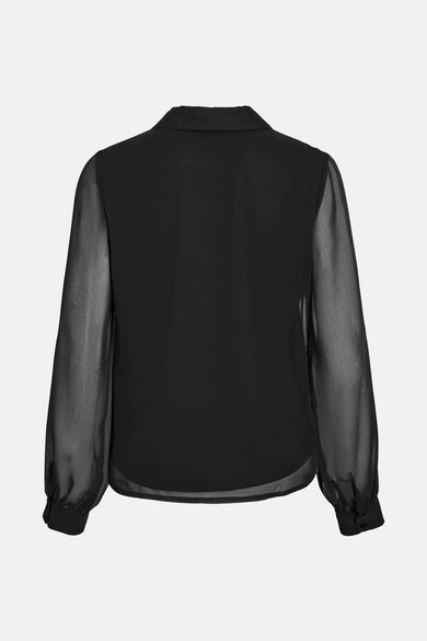 Zwarte blouse met lange mouwen van VILA, met doorschijnende mouwen.