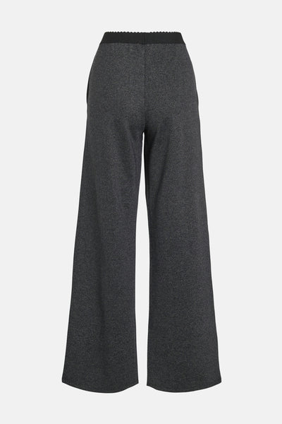 Pantalon noir de VILA, coupe large, avec ceinture côtelée et texture chinée.