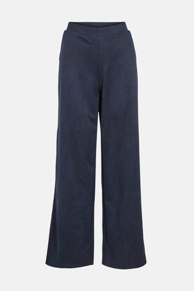 Blauwe broek van VILA, wijdvallend met een zachte textuur en elastische tailleband.
