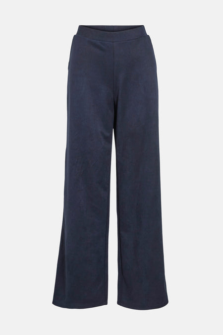 Blauwe broek van VILA, wijdvallend met een zachte textuur en elastische tailleband.