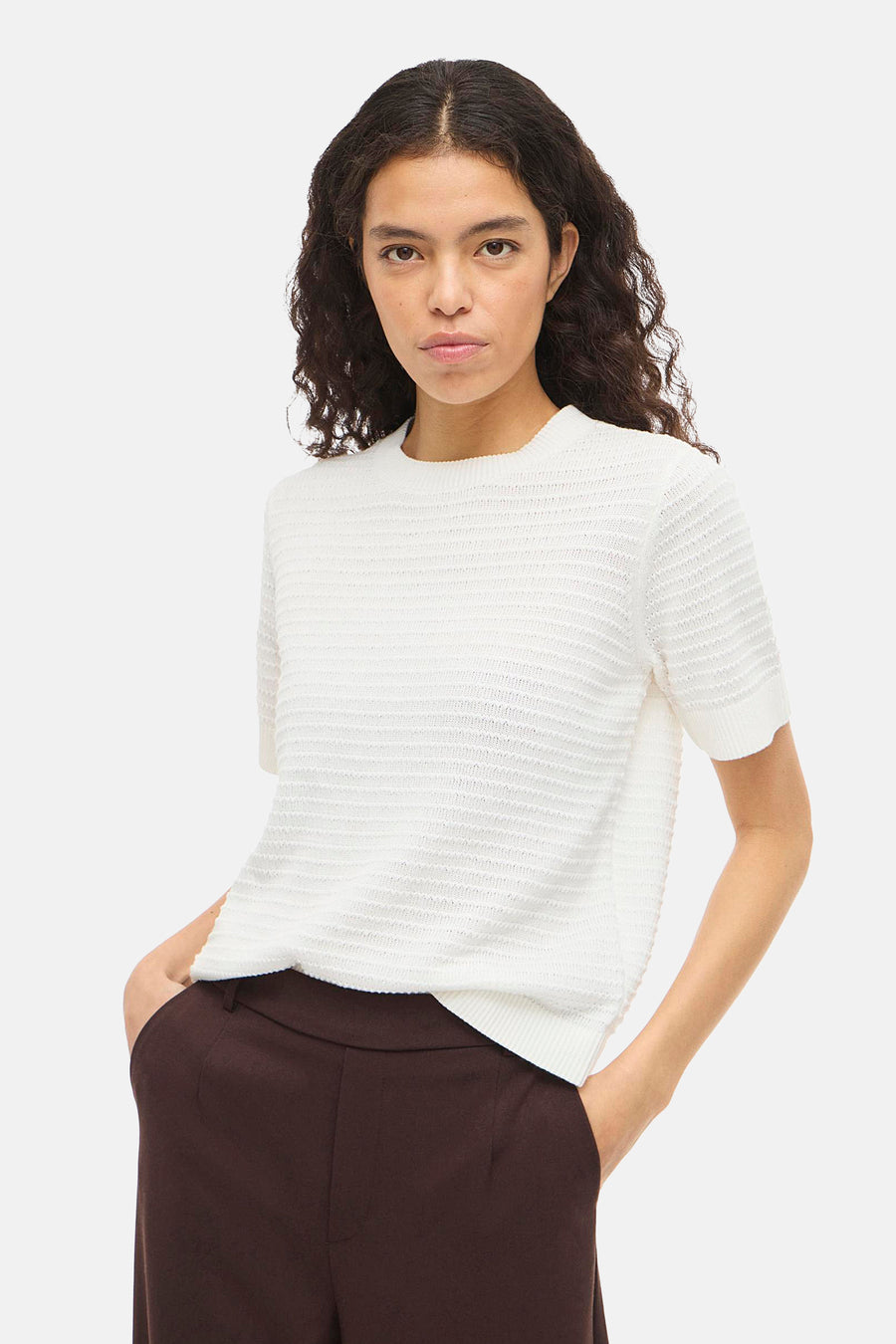 Pull à col rond - blanc