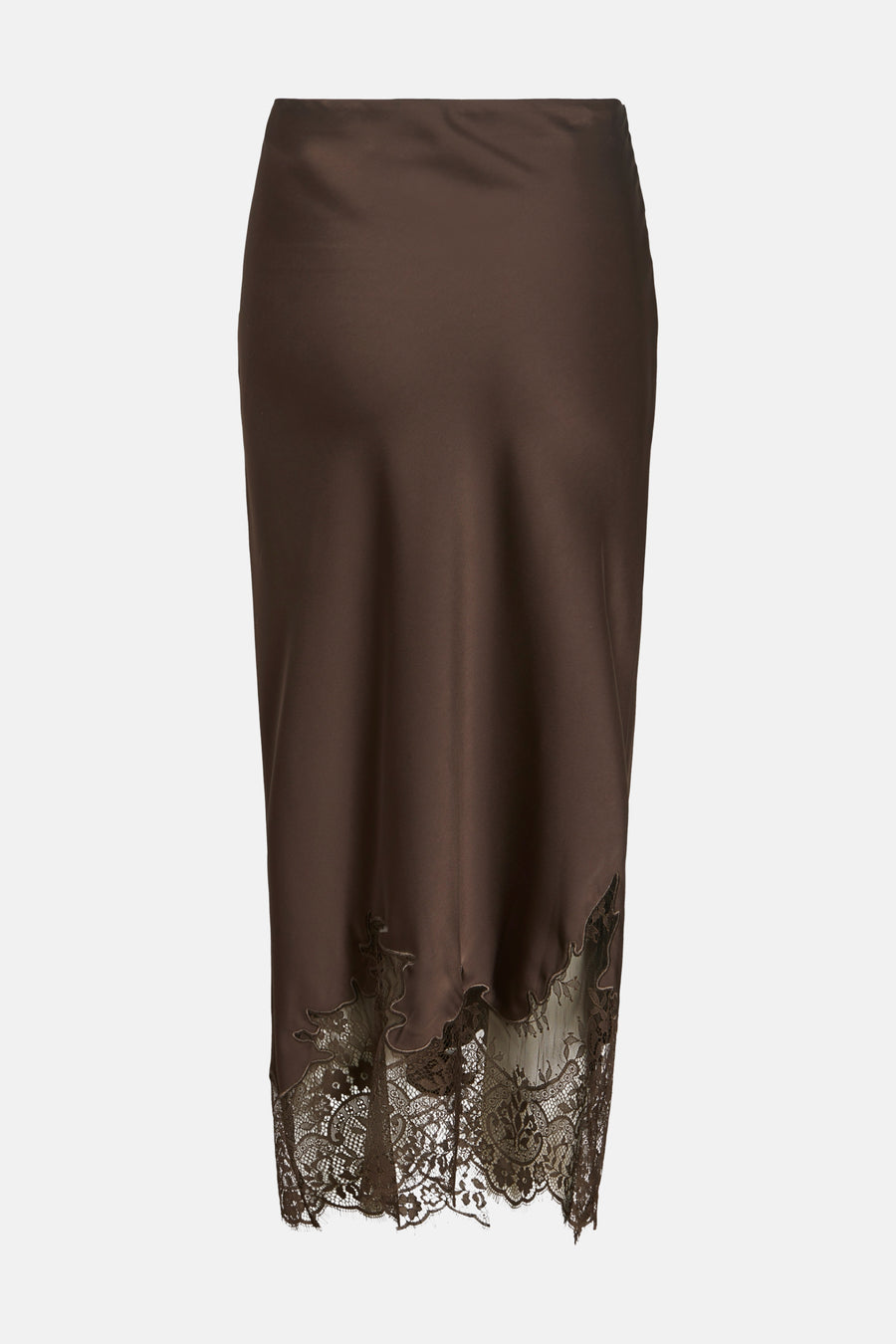 Bruine 3/4 rok van VILA® met ingewikkeld kantdetail aan de onderkant.
