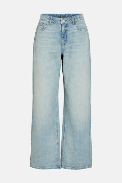 Lichtblauwe wijde jeans van VILA, relaxte pasvorm in verweerde denim.