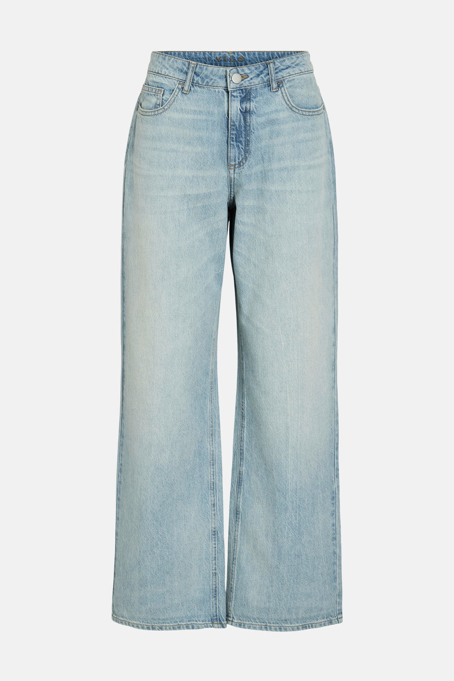 Lichtblauwe wijde jeans van VILA, relaxte pasvorm in verweerde denim.