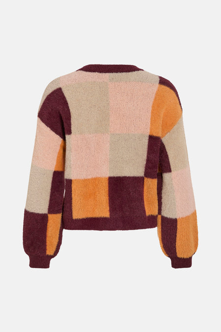 Pull à col rond multicolore de VILA, motif à carreaux texturé en maille duveteuse.