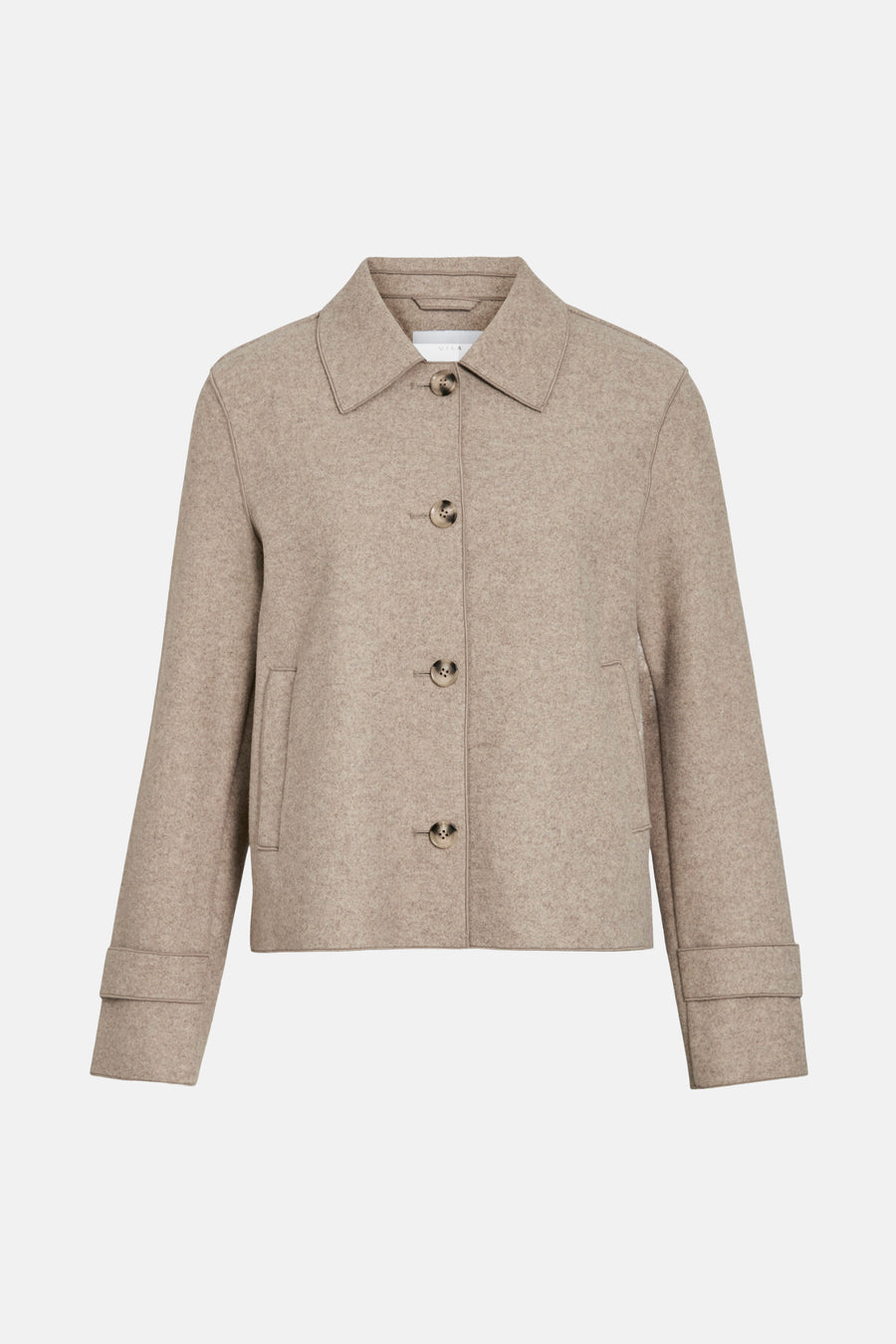 Veste courte beige de VILA, avec col à revers, fermeture boutonnée et poches plaquées.